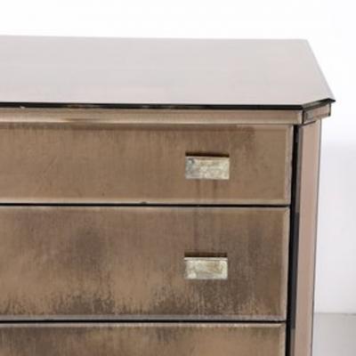 Modernist Hollywood Regency Style Smoked Bronze Mirrored Chest of Drawers