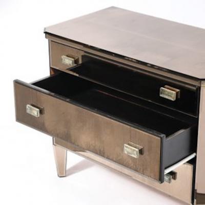 Modernist Hollywood Regency Style Smoked Bronze Mirrored Chest of Drawers
