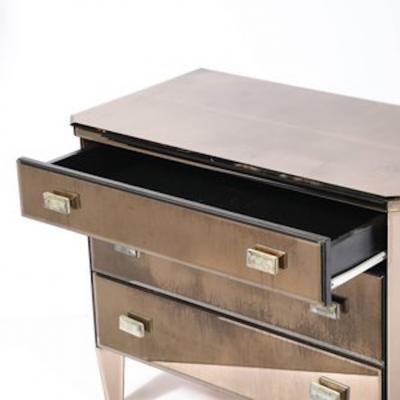Modernist Hollywood Regency Style Smoked Bronze Mirrored Chest of Drawers