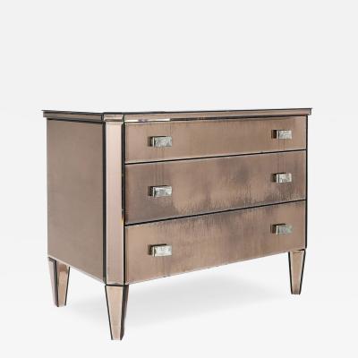 Modernist Hollywood Regency Style Smoked Bronze Mirrored Chest of Drawers