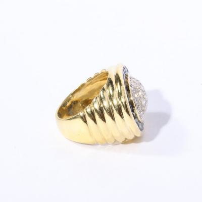 Modernist Invisibly Set Sapphire Diamond and Gold Ring