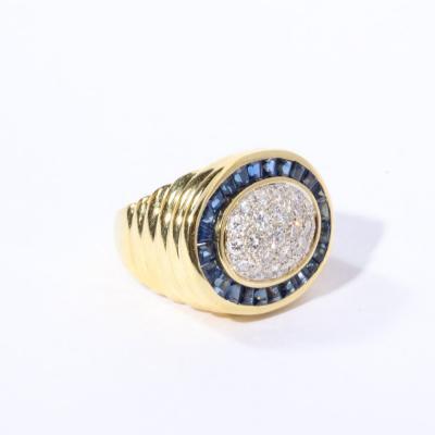 Modernist Invisibly Set Sapphire Diamond and Gold Ring