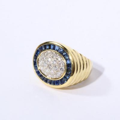 Modernist Invisibly Set Sapphire Diamond and Gold Ring