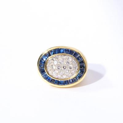 Modernist Invisibly Set Sapphire Diamond and Gold Ring