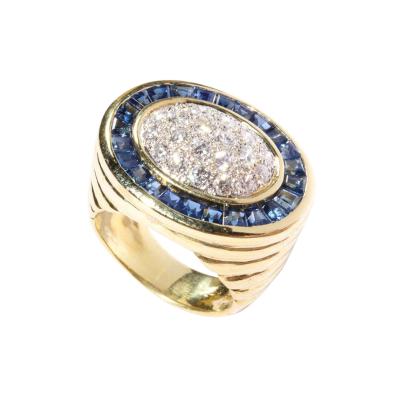 Modernist Invisibly Set Sapphire Diamond and Gold Ring