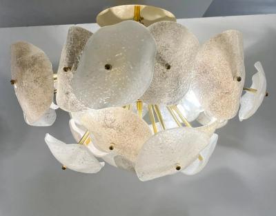 Modernist Italian Gray White Light Beige Murano Glass Leaf Sputnik Flush Mount