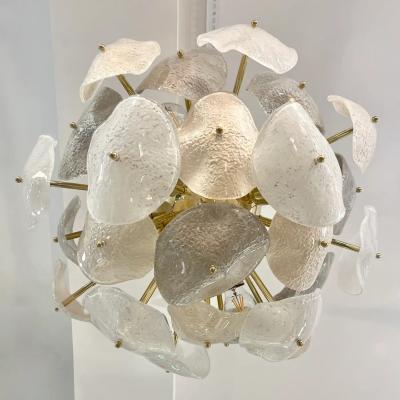 Modernist Italian Gray White Light Beige Murano Glass Leaf Sputnik Flush Mount
