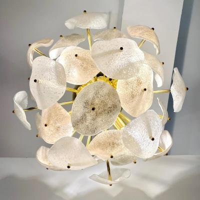 Modernist Italian Gray White Light Beige Murano Glass Leaf Sputnik Flush Mount