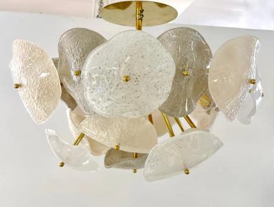 Modernist Italian Gray White Light Beige Murano Glass Leaf Sputnik Flush Mount