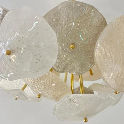 Modernist Italian Gray White Light Beige Murano Glass Leaf Sputnik Flush Mount