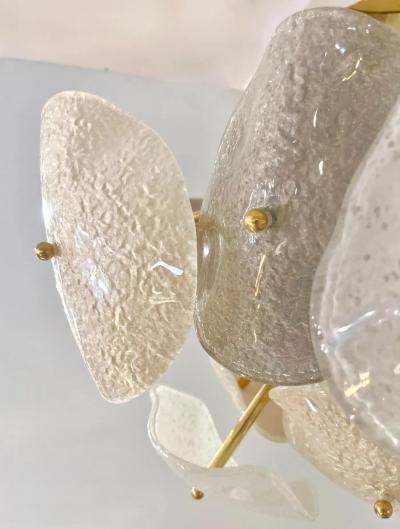 Modernist Italian Gray White Light Beige Murano Glass Leaf Sputnik Flush Mount