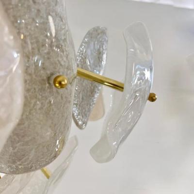 Modernist Italian Gray White Light Beige Murano Glass Leaf Sputnik Flush Mount