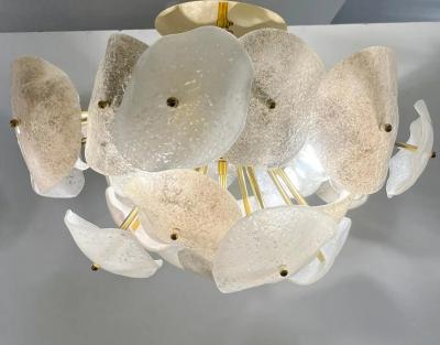 Modernist Italian Gray White Light Beige Murano Glass Leaf Sputnik Flush Mount