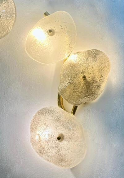 Modernist Italian Murano Glass Gray White Light Beige 3 Leaf Branch Wall Lights