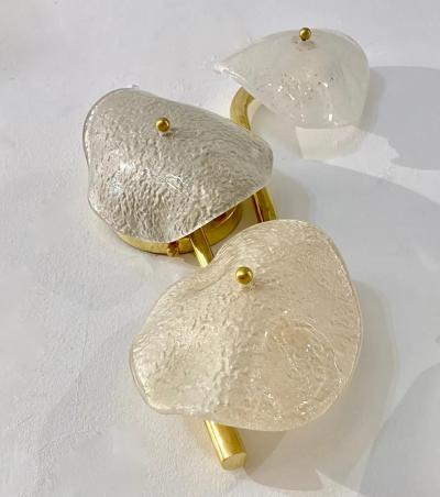 Modernist Italian Murano Glass Gray White Light Beige 3 Leaf Branch Wall Lights