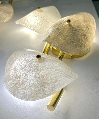 Modernist Italian Murano Glass Gray White Light Beige 3 Leaf Branch Wall Lights