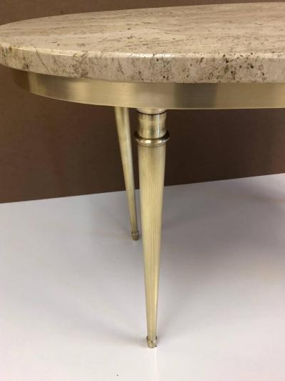 Modernist Italian Travertine and Brass Coffee Table