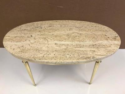 Modernist Italian Travertine and Brass Coffee Table