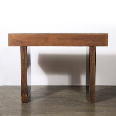 Modernist Mirrored Polished Steel Console Table w Brutalist Tile Motif