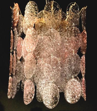 Modernist Murano Glass Pink and Grey Oval Shaped Discs Chandelier 1970