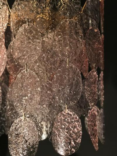 Modernist Murano Glass Pink and Grey Oval Shaped Discs Chandelier 1970