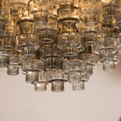 Modernist Murano Glass Smoked Silver Barbell Chandelier with Brass Fittings
