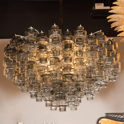 Modernist Murano Glass Smoked Silver Barbell Chandelier with Brass Fittings