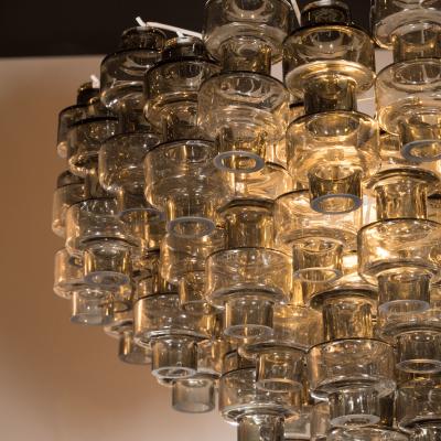 Modernist Murano Glass Smoked Silver Barbell Chandelier with Brass Fittings