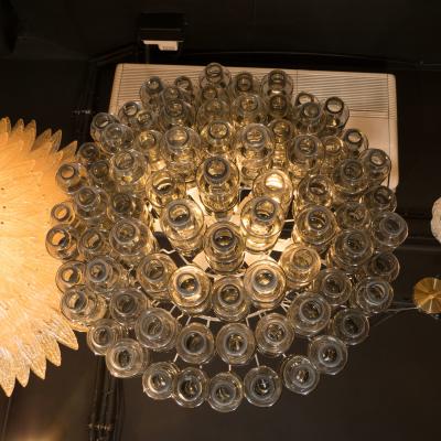 Modernist Murano Glass Smoked Silver Barbell Chandelier with Brass Fittings