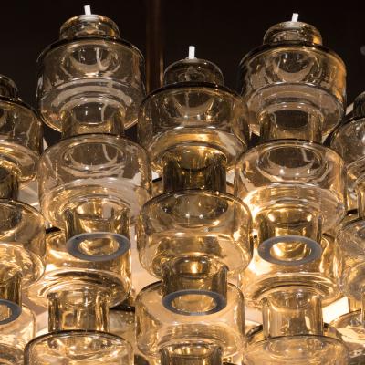 Modernist Murano Glass Smoked Silver Barbell Chandelier with Brass Fittings