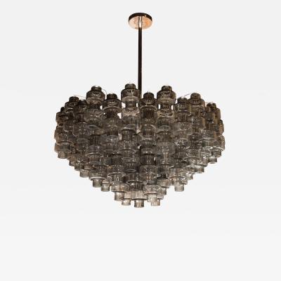 Modernist Murano Glass Smoked Silver Barbell Chandelier with Brass Fittings