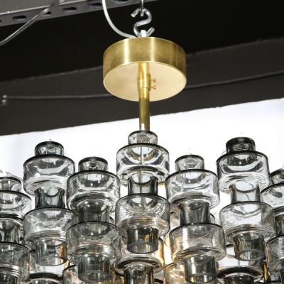 Modernist Murano Smoked Grey Glass Barbell Chandelier with Brass Fittings