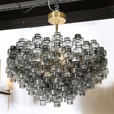 Modernist Murano Smoked Grey Glass Barbell Chandelier with Brass Fittings