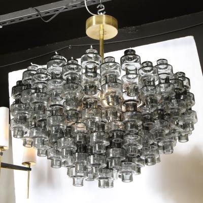 Modernist Murano Smoked Grey Glass Barbell Chandelier with Brass Fittings