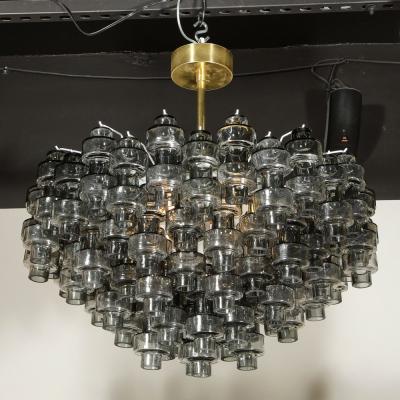 Modernist Murano Smoked Grey Glass Barbell Chandelier with Brass Fittings