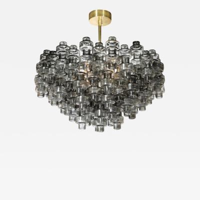 Modernist Murano Smoked Grey Glass Barbell Chandelier with Brass Fittings
