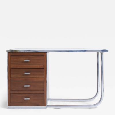 Modernist Nickel and Mahogany Desk