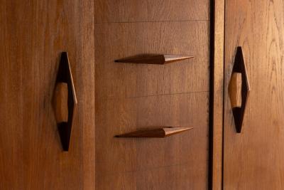 Modernist Oak Highboard Reconstruction Period France Circa 1955