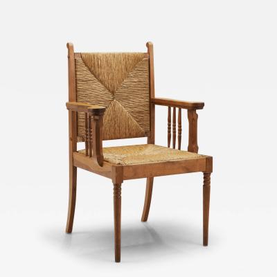 Modernist Oak and Rush Side Chair Europe 1950s