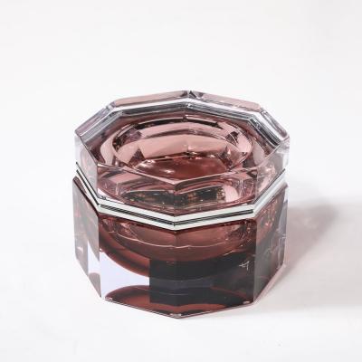 Modernist Octagonal Handblown Murano Glass Box in Smoked Rose W Polished Nickel