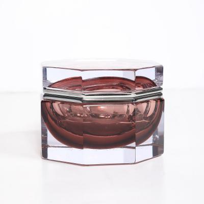 Modernist Octagonal Handblown Murano Glass Box in Smoked Rose W Polished Nickel
