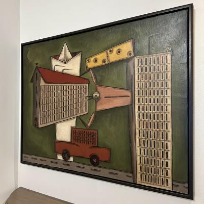 Modernist Oil Painting on Canvas France 1990s