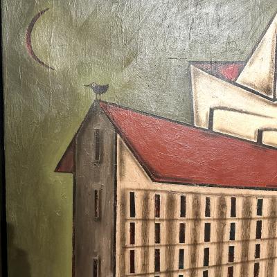 Modernist Oil Painting on Canvas France 1990s
