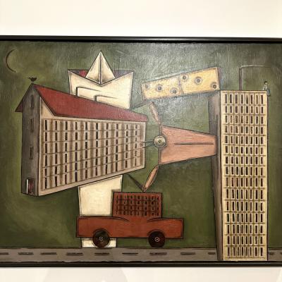 Modernist Oil Painting on Canvas France 1990s