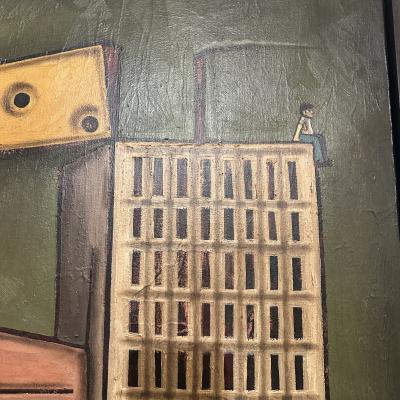 Modernist Oil Painting on Canvas France 1990s