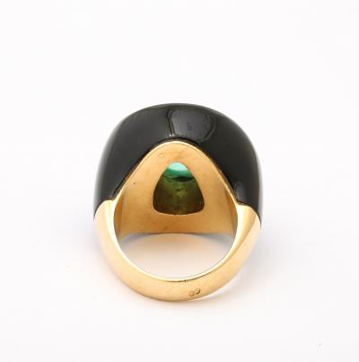 Modernist Onyx Emerald and 18 k Gold Ring