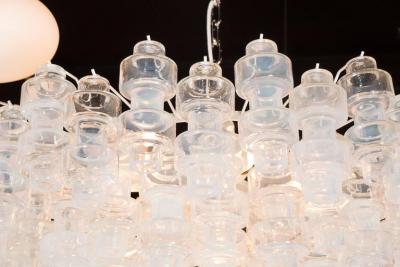 Modernist Opalescent and Clear Murano Glass Barbell Chandelier