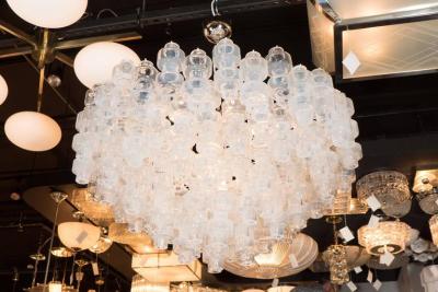 Modernist Opalescent and Clear Murano Glass Barbell Chandelier
