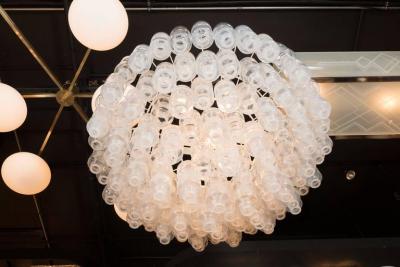 Modernist Opalescent and Clear Murano Glass Barbell Chandelier