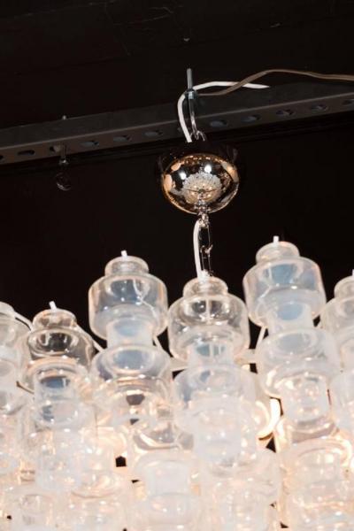 Modernist Opalescent and Clear Murano Glass Barbell Chandelier